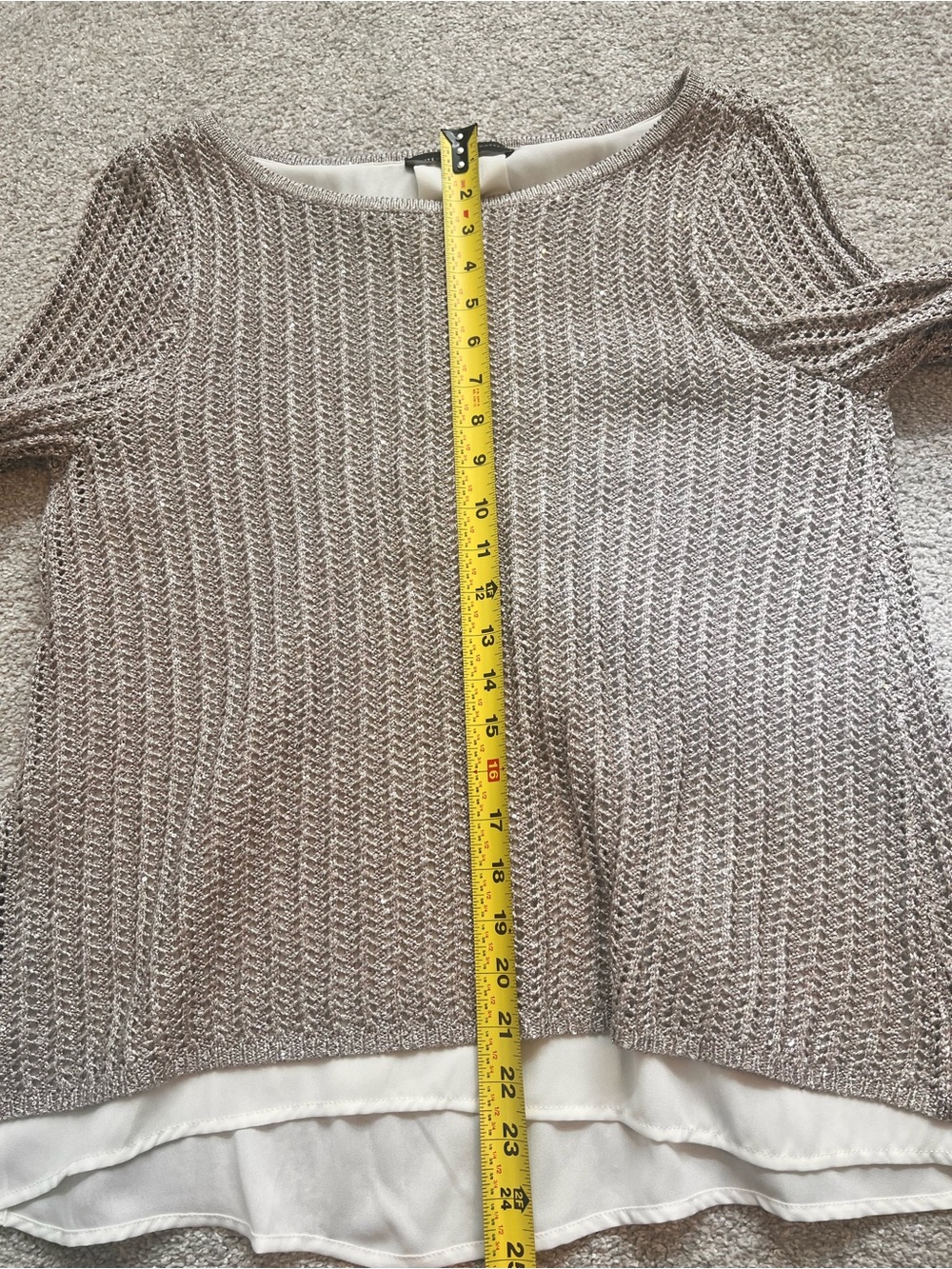 White House Black Market Knit Layered Hem sparkly Women's Sweater - Light Gray M - Picture 8 of 10